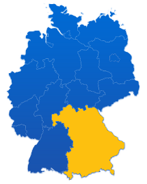 Deutschlandkarte mit einer farbigen Hervorhebung für das Bundesland Bayern